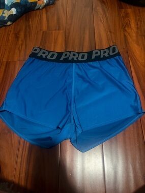SHEIN Blue Athletic Shorts with Black 'PRO' Waistband